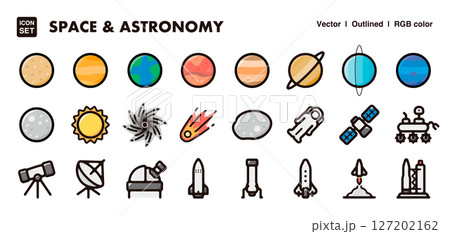 宇宙と天体のイラストアイコンセット 惑星や宇宙開発をテーマにしたベクター素材 宇宙と天体のイラストアイコンセット 惑星や宇宙開発をテーマにしたベクター素材 127202162