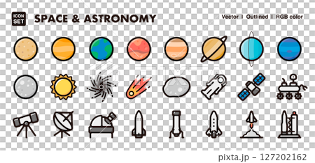宇宙と天体のイラストアイコンセット 惑星や宇宙開発をテーマにしたベクター素材 宇宙と天体のイラストアイコンセット 惑星や宇宙開発をテーマにしたベクター素材 127202162