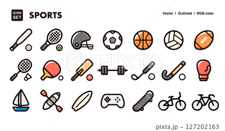 スポーツのイラストアイコンセット 球技やフィットネス、エクストリームスポーツなどのベクター素材 スポーツのイラストアイコンセット 球技やフィットネス、エクストリームスポーツなどのベクター素材 127202163