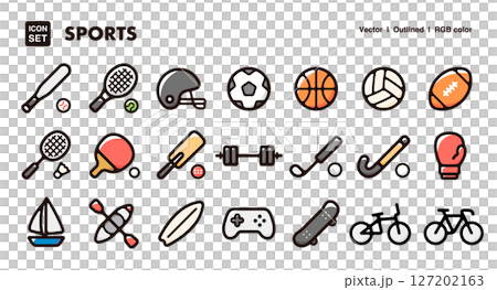 スポーツのイラストアイコンセット 球技やフィットネス、エクストリームスポーツなどのベクター素材 スポーツのイラストアイコンセット 球技やフィットネス、エクストリームスポーツなどのベクター素材 127202163