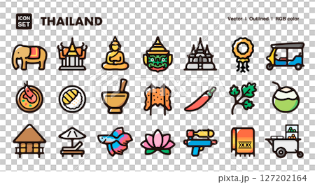 Thailand culture and specialty icon illustration set Vector material for travel and tourism Thailand culture and specialty icon illustration set Vector material for travel and tourism 127202164