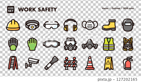 Site safety equipment icon set Vector material for use in construction, building, security, etc. 127202165