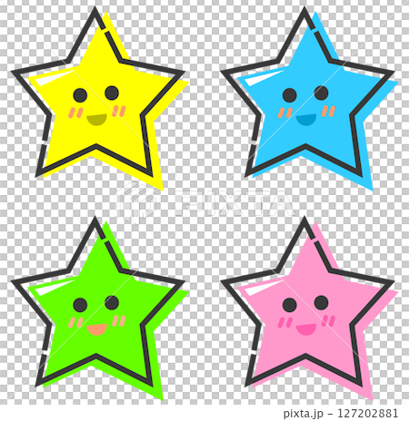 キラキラと輝く笑顔で可愛い顔の星キャラクター 127202881