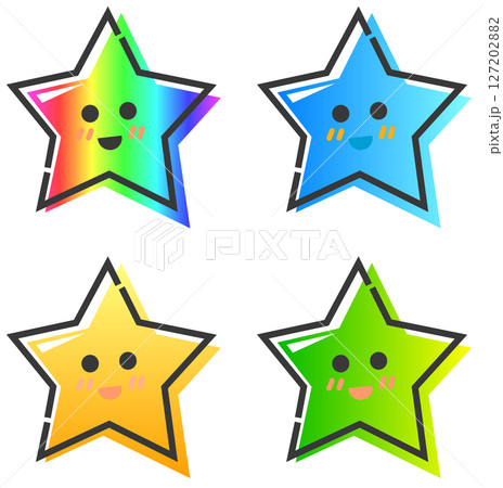 キラキラと輝く笑顔で可愛い顔の星キャラクター 127202882