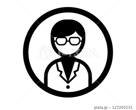 白衣を着た人のシンプルな丸いモノクロイラストアイコン 127203131