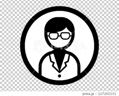白衣を着た人のシンプルな丸いモノクロイラストアイコン 127203131