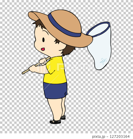 一個男孩捉蟲的插圖 127203164