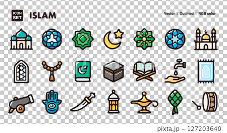 Islamic culture and religion illustration icon set Vector material of worship, architecture, crafts Islamic culture and religion illustration icon set Vector material of worship, architecture, crafts 127203640