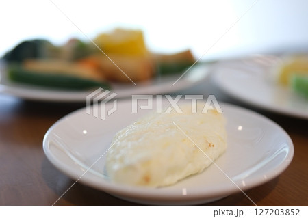 white omelette process of making martabak by street vendors. Street food martabak or bright moon  127203852