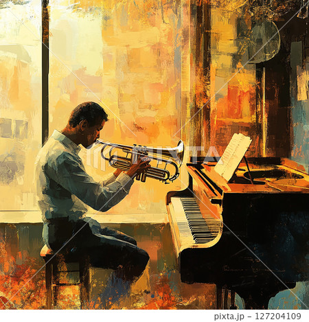 トランペットを吹く男性　generative ai 127204109