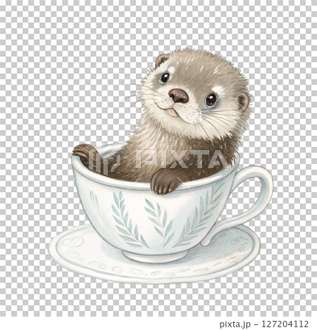 cutest animals in Japan  sitting in a teacup white background cutest animals in Japan  sitting in a teacup white background 127204112