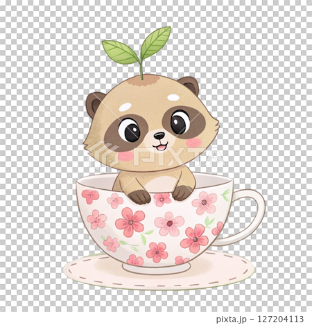 cutest animals in Japan  sitting in a teacup white background cutest animals in Japan  sitting in a teacup white background 127204113