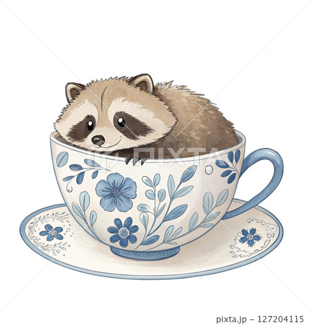 cutest animals in Japan  sitting in a teacup white background cutest animals in Japan  sitting in a teacup white background 127204115