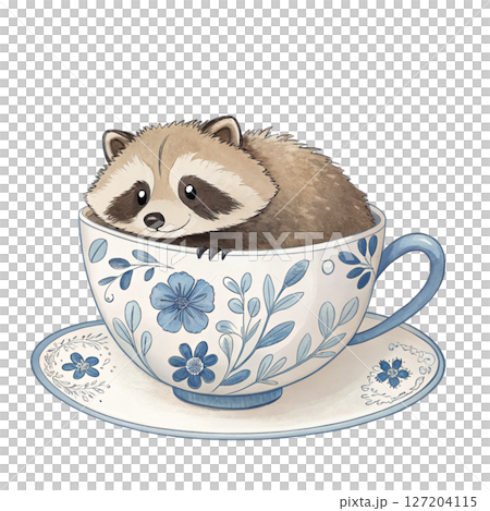 cutest animals in Japan  sitting in a teacup white background cutest animals in Japan  sitting in a teacup white background 127204115