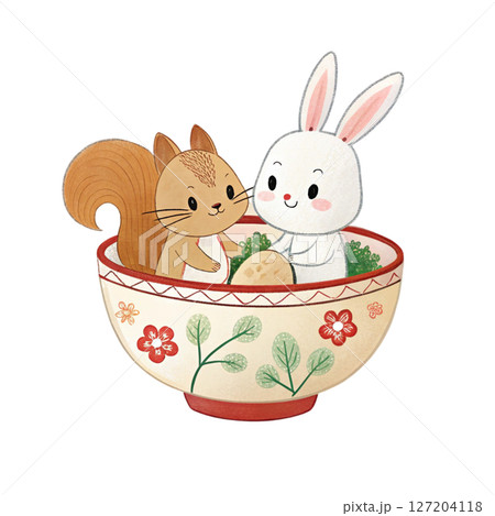 cutest animals in Japan  sitting in a teacup white background cutest animals in Japan  sitting in a teacup white background 127204118