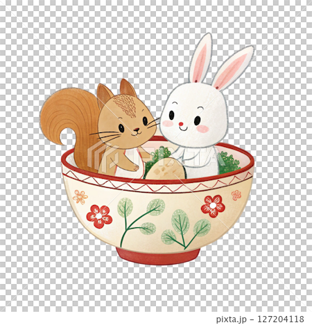 cutest animals in Japan  sitting in a teacup white background cutest animals in Japan  sitting in a teacup white background 127204118