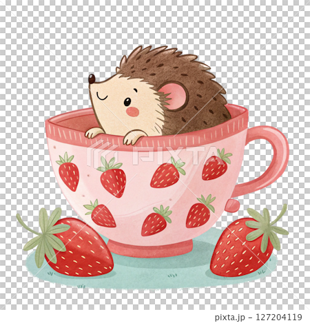 cutest animals in Japan  sitting in a teacup white background 127204119