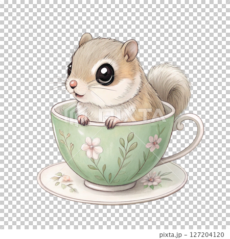 cutest animals in Japan  sitting in a teacup white background 127204120