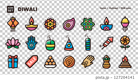 Diwali illustration icon set Vector material for event and decoration design 127204141
