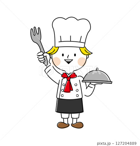 フォークを掲げるコックの男の子 127204889