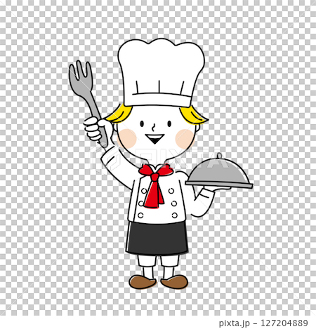 一個男孩廚師拿著叉子 一個男孩廚師拿著叉子 127204889