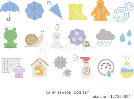 梅雨のアイコンセット(スタンプ) 梅雨のアイコンセット(スタンプ) 127204894