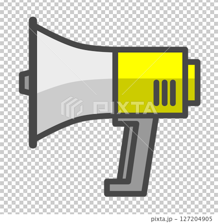 Illustration of a loudspeaker that loudly broadcasts advertisements and natural disaster warnings 127204905