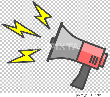 Illustration of a loudspeaker that loudly broadcasts advertisements and natural disaster warnings 127204909