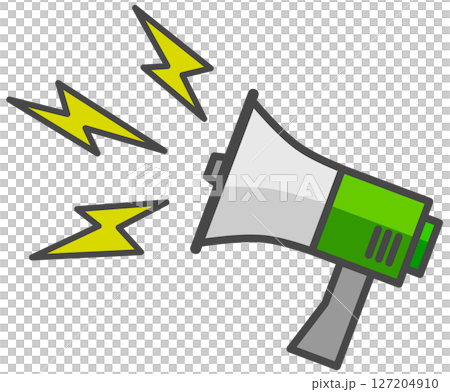 Illustration of a loudspeaker that loudly broadcasts advertisements and natural disaster warnings 127204910