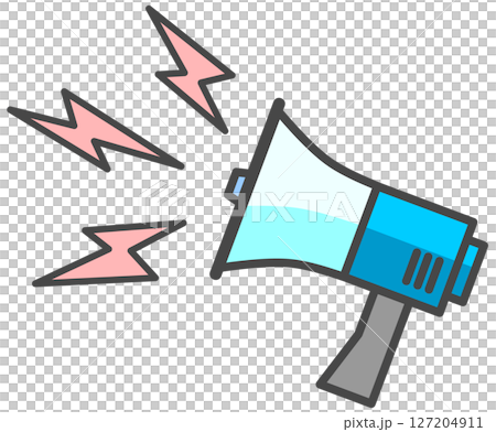 Illustration of a loudspeaker that loudly broadcasts advertisements and natural disaster warnings 127204911