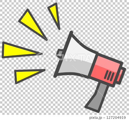Illustration of a loudspeaker that loudly broadcasts advertisements and natural disaster warnings 127204919