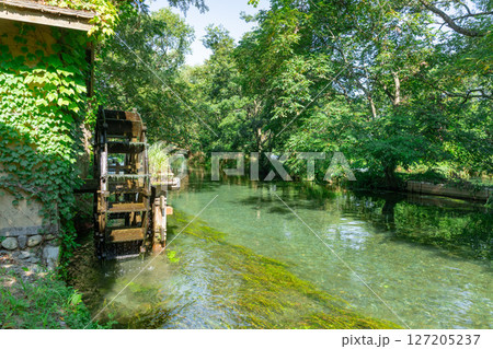 ＜安曇野＞大王わさび農場の水車と美しい小川の絶景 127205237