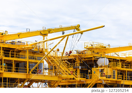 Offshore Oil and Gas production platform, Heavy duty marine engineering structure for energy and petrochemical industry, Offshore oil rig energy infrastructure marine engineering, Offshore platform. 127205254