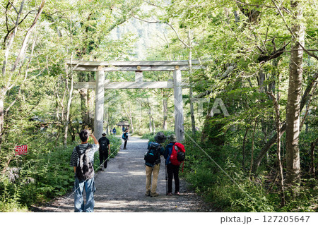 ＜長野＞上高地の絶景　穗髙神社　奥宮の鳥居 127205647