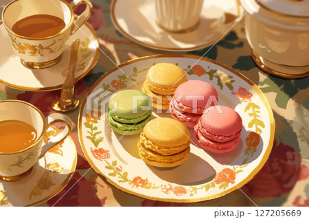 紅茶と5つのマカロン 127205669