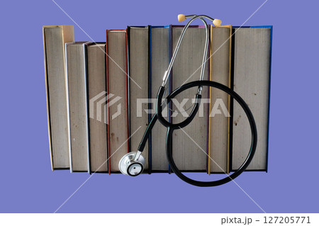 stethoscope on books,Concept of medical education. stethoscope on books,Concept of medical education. 127205771