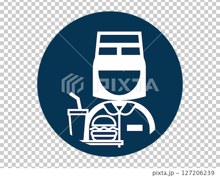 A simple monochrome outline illustration icon of a fast food worker holding a hamburger A simple monochrome outline illustration icon of a fast food worker holding a hamburger 127206239