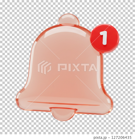 3d glossy bell notification icon with red badge isolated on transparent background 127206435