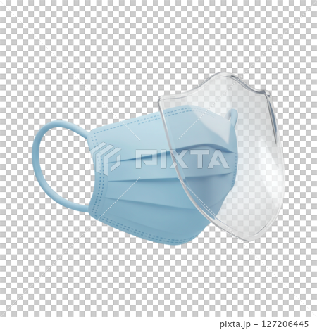 3d face mask with transparent shield isolated on transparent background 3d face mask with transparent shield isolated on transparent background 127206445