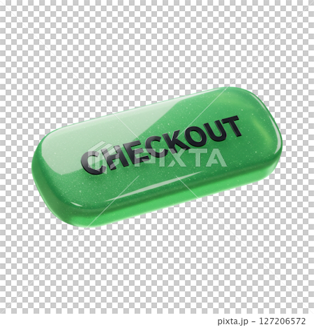 Green glossy 3d checkout button for online shopping isolated on transparent background 127206572