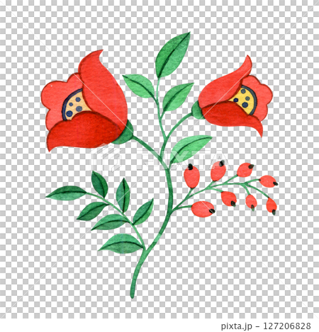 abstract fantasy flower in folk style. watercolor illustration 127206828