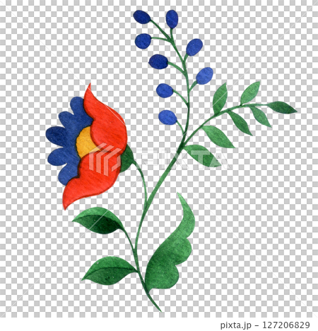 abstract fantasy flower in folk style. watercolor illustration 127206829