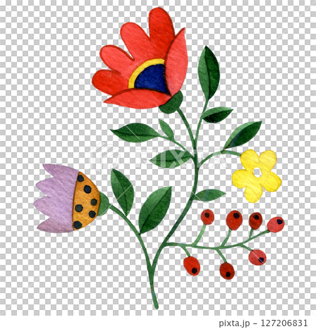 abstract fantasy flower in folk style. watercolor illustration 127206831