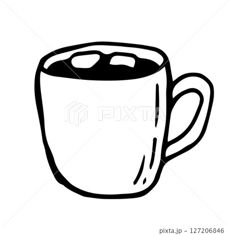 hot chocolate with marshmallows. simple vector doodle illustration.	 127206846