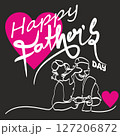 Happy Father's Day typography design with pink love vector lines, father and son on black background 127206872