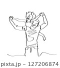 drawing outline art of a father carrying a child on his shoulders, world father's day concept with line art 127206874