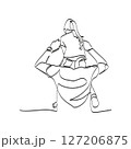 Line drawing of father and daughter. Rear view of father carrying his daughter on his shoulder 127206875