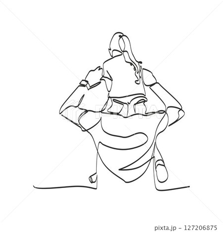 Line drawing of father and daughter. Rear view of father carrying his daughter on his shoulder Line drawing of father and daughter. Rear view of father carrying his daughter on his shoulder 127206875