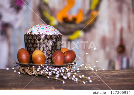 spring Cake And Colorful Eggs For Easter spring Cake And Colorful Eggs For Easter 127206934