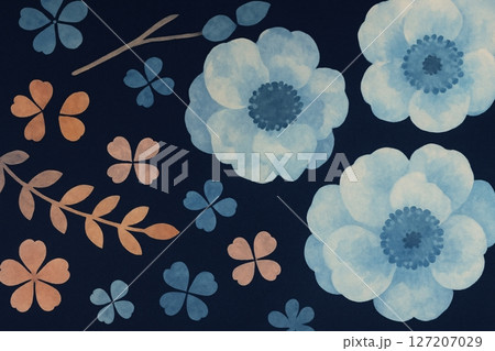 濃紺背景の花パターンイラスト_02 濃紺背景の花パターンイラスト_02 127207029